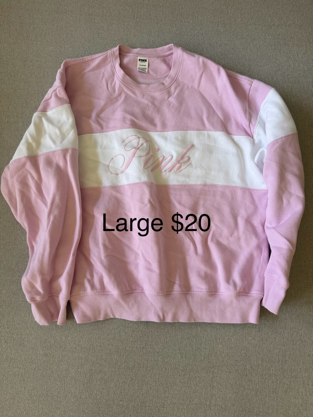 PINK Victoria's Secret Pink and White Crewneck Sweatshirt